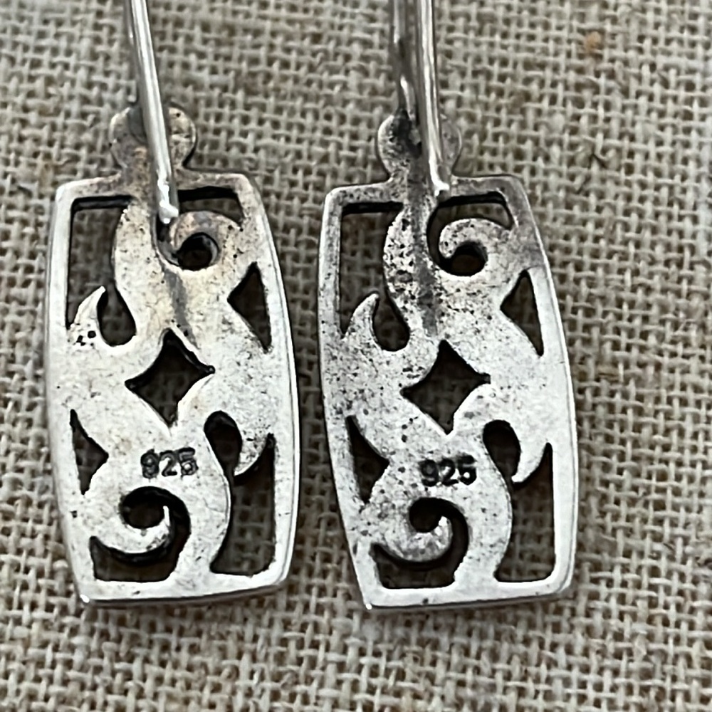 Vintage Sterling Scroll Rectangular Earrings - image 5